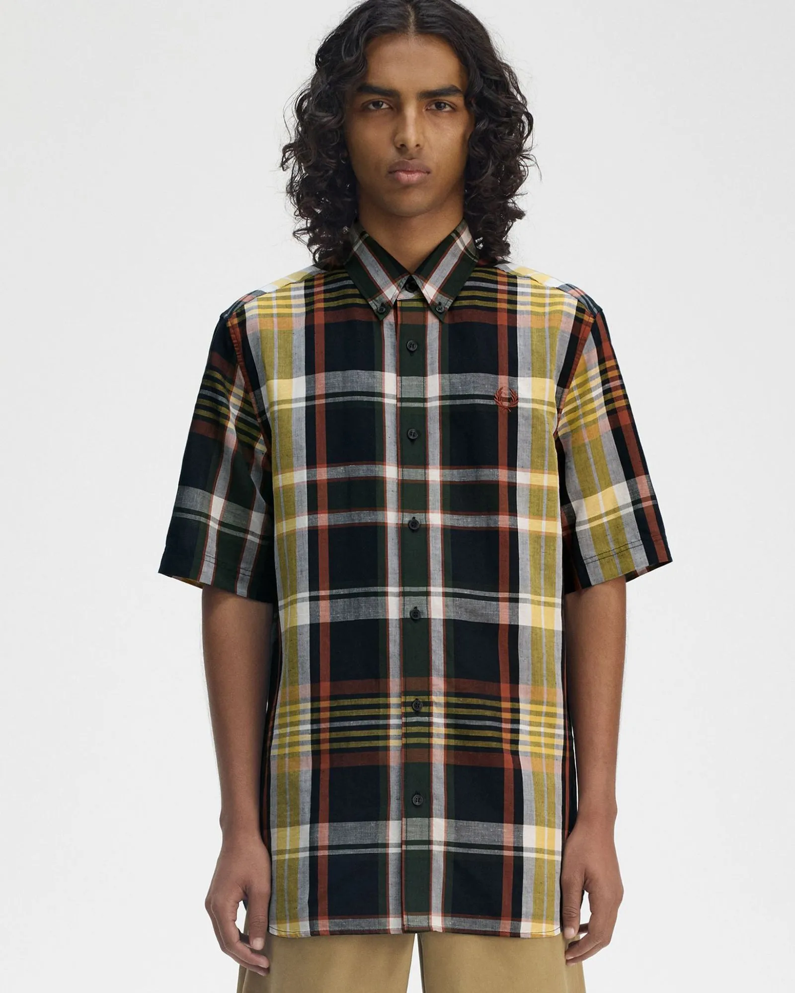 Fred Perry Madras Check S/S Shirt - Navy