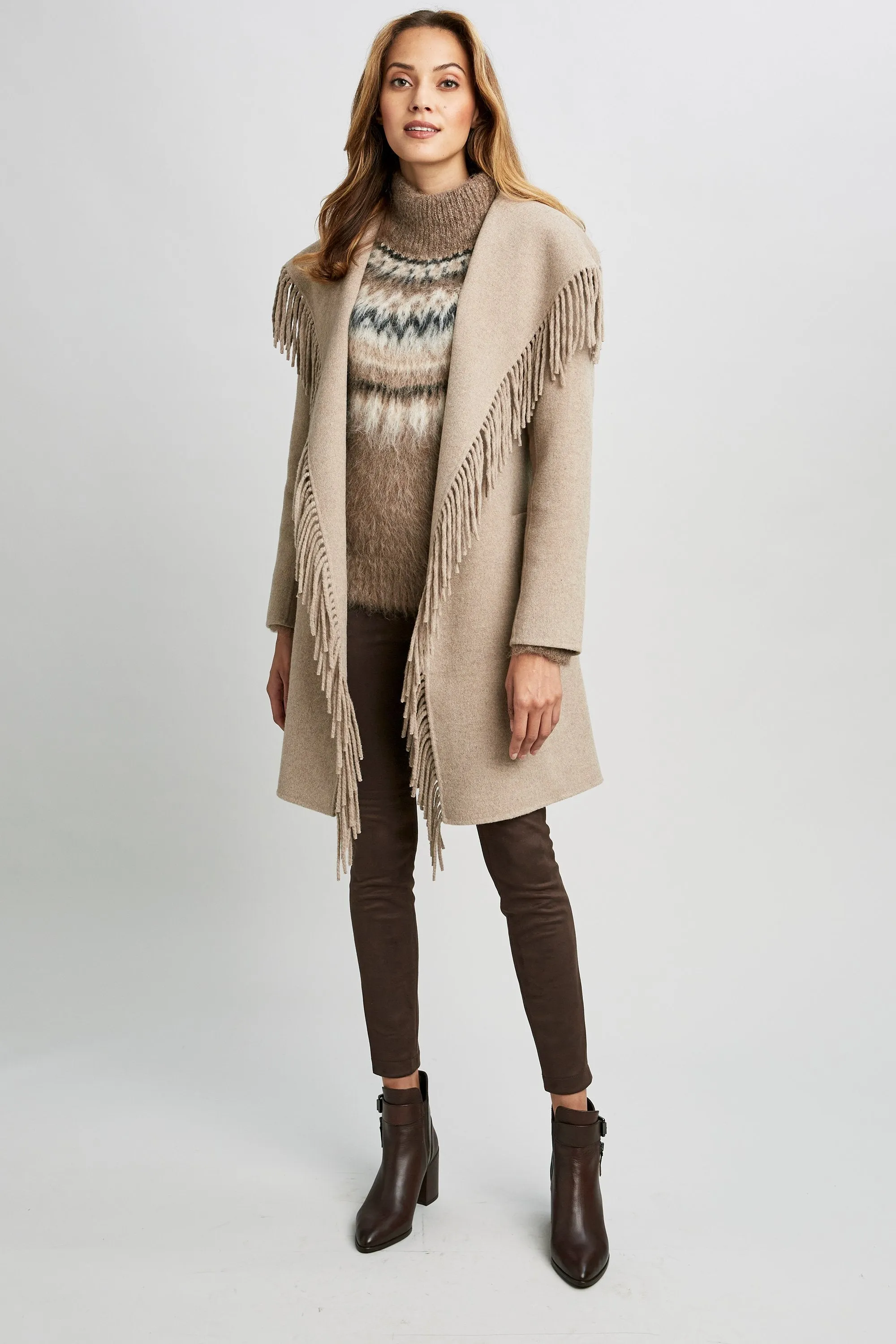 Fringe Detail Wrap Coat