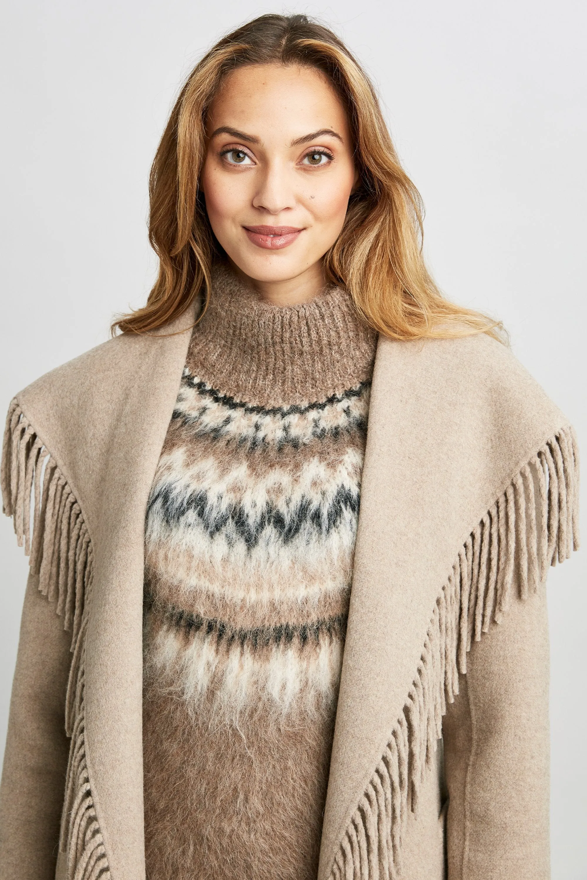 Fringe Detail Wrap Coat