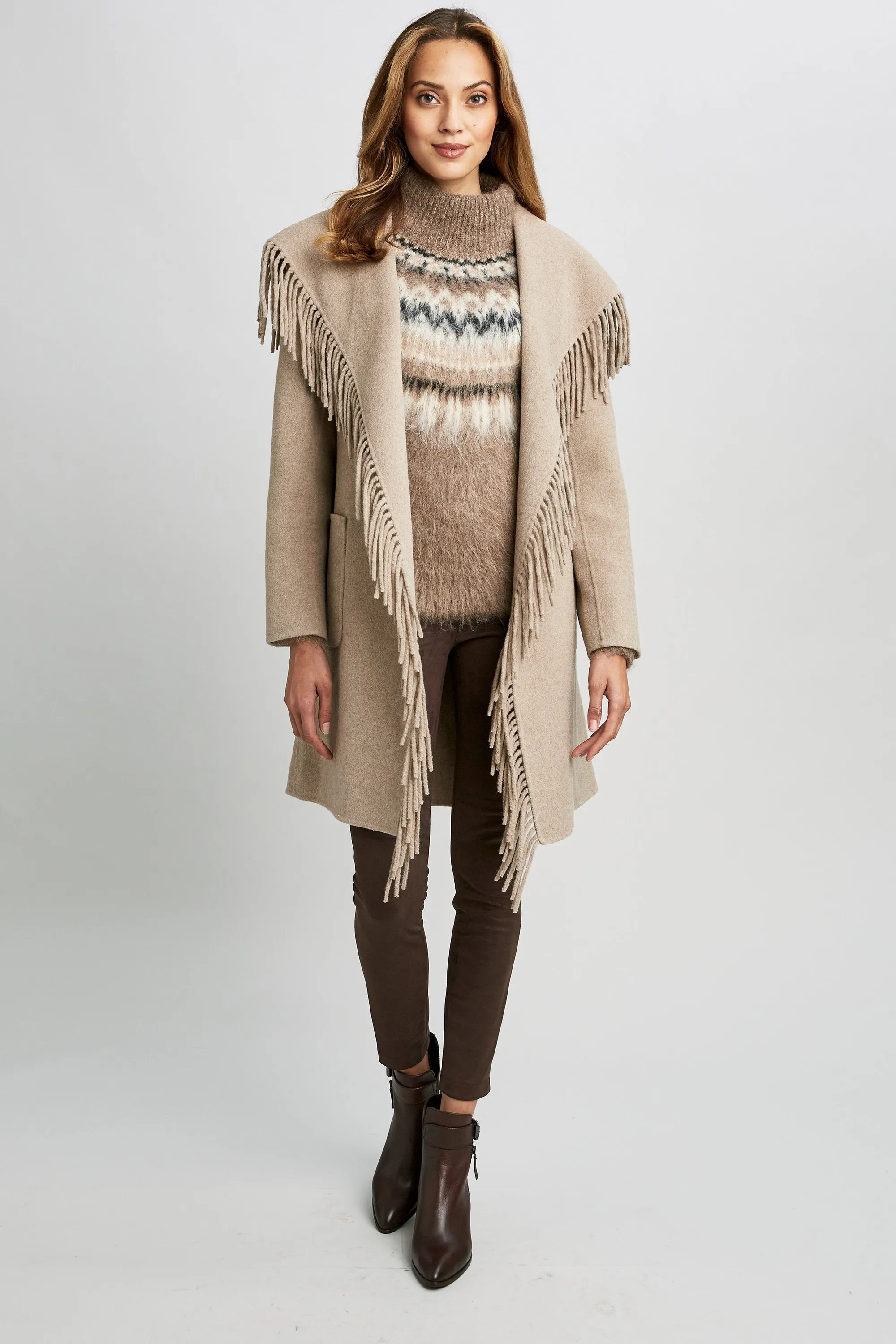 Fringe Detail Wrap Coat