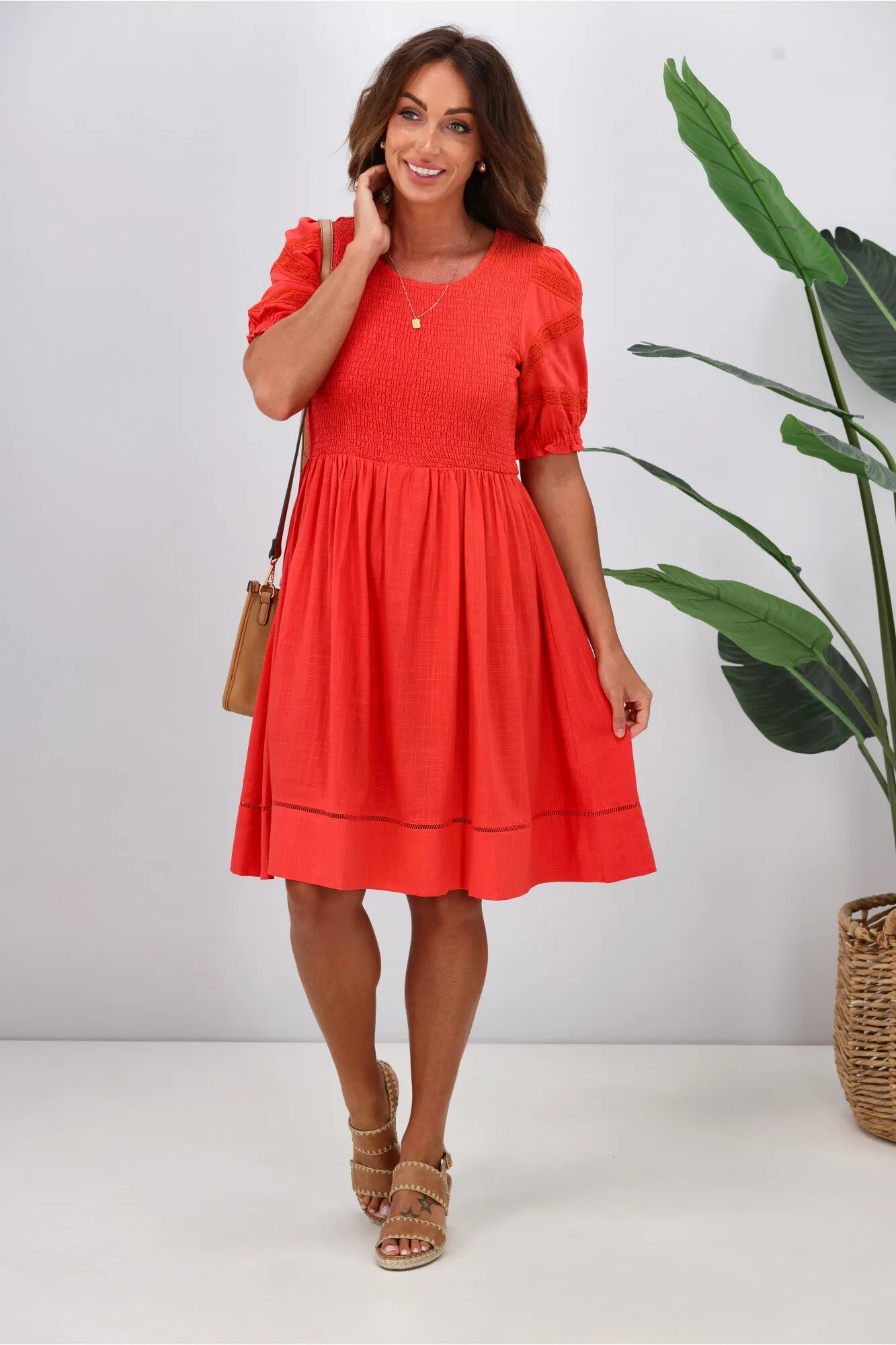Gloss by Shine On Tennesse Sleeve Detail Dress Coral