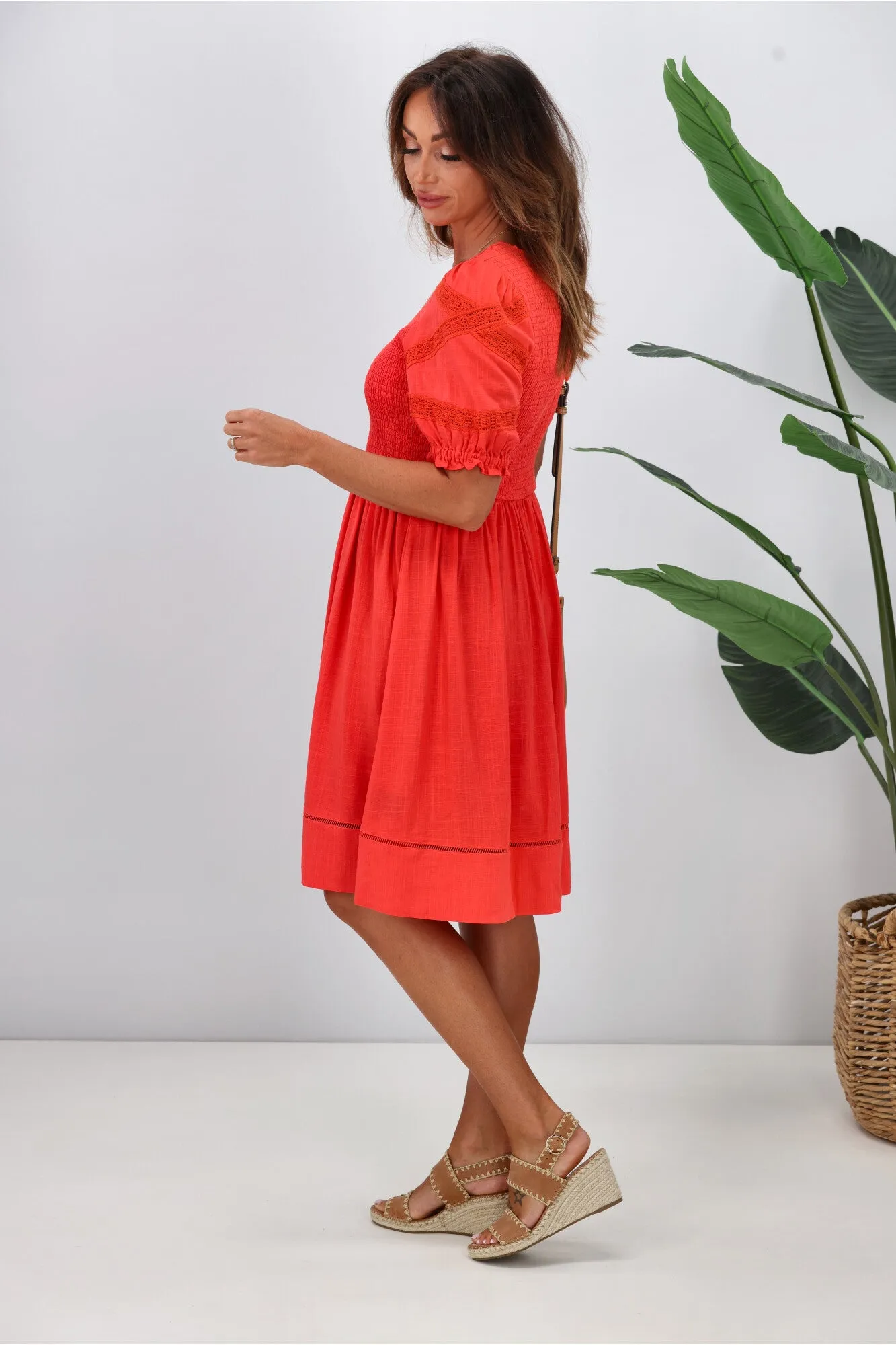 Gloss by Shine On Tennesse Sleeve Detail Dress Coral