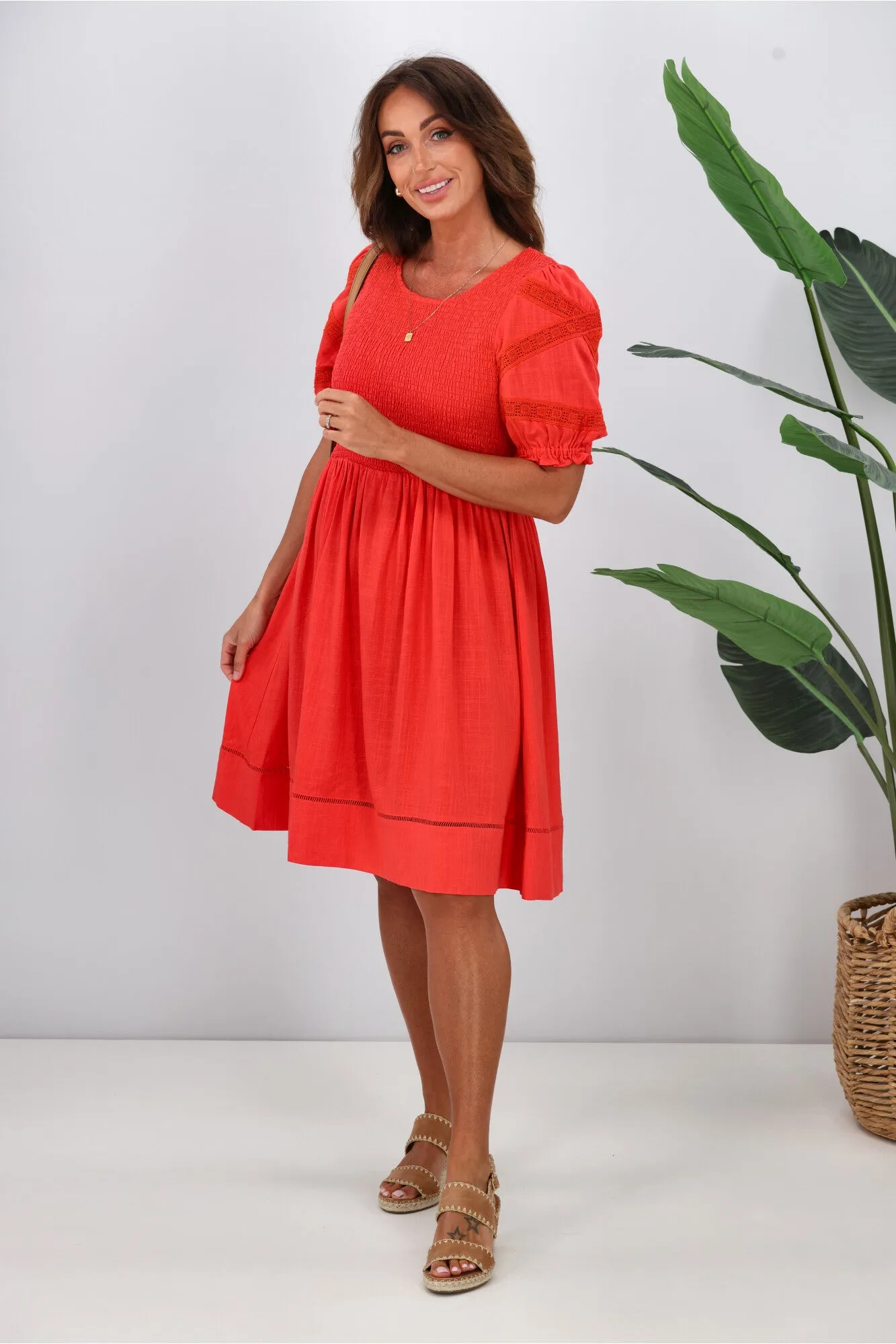 Gloss by Shine On Tennesse Sleeve Detail Dress Coral
