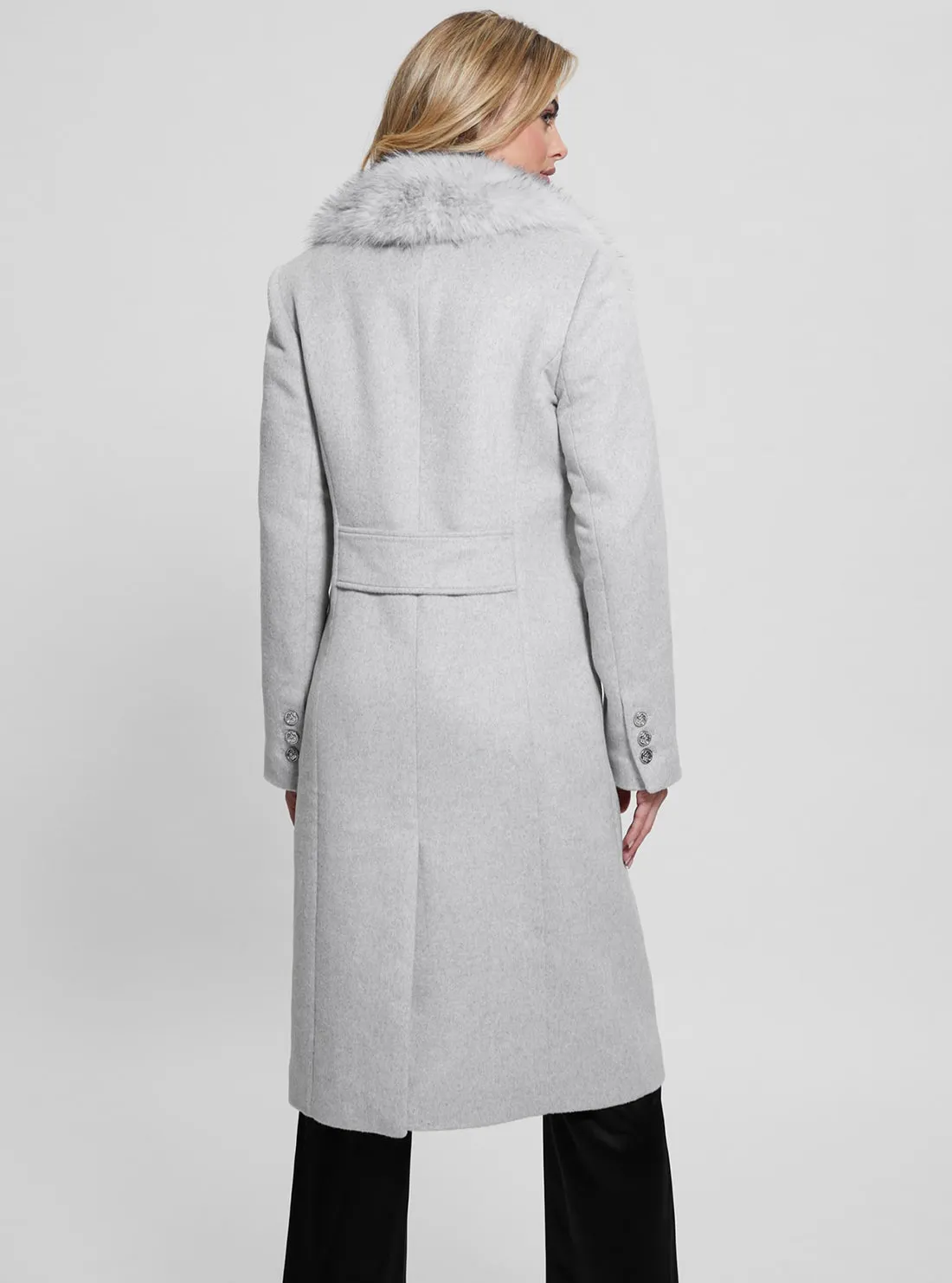 Grey Nancy Faux Fur Collar Coat