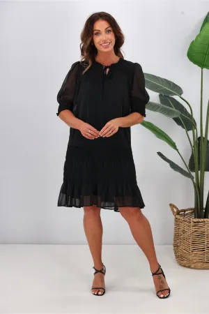 Jane James Vera Shirred Short Sleeve Dress Black