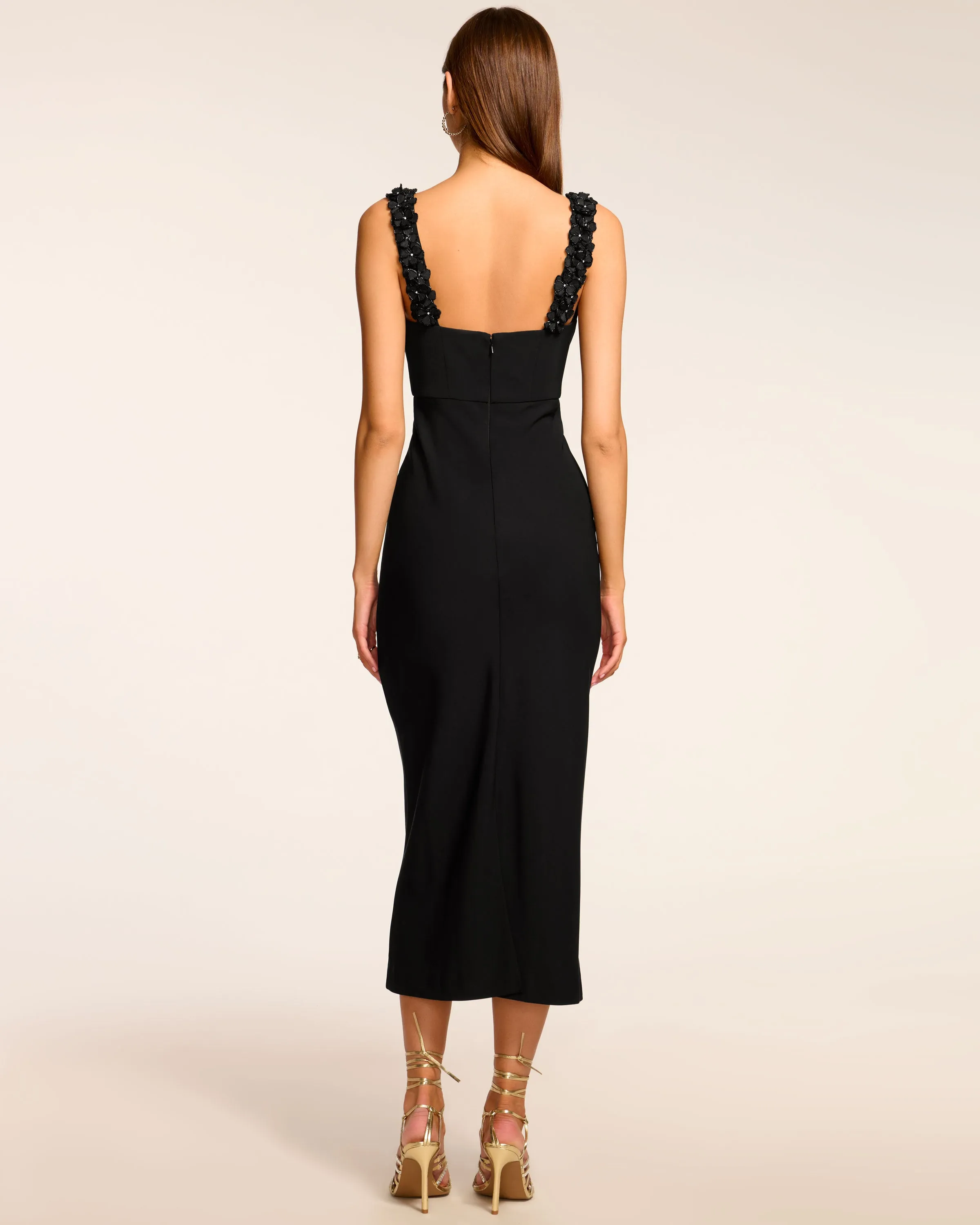 Kallie Floral Embellished Crepe Midi Dress