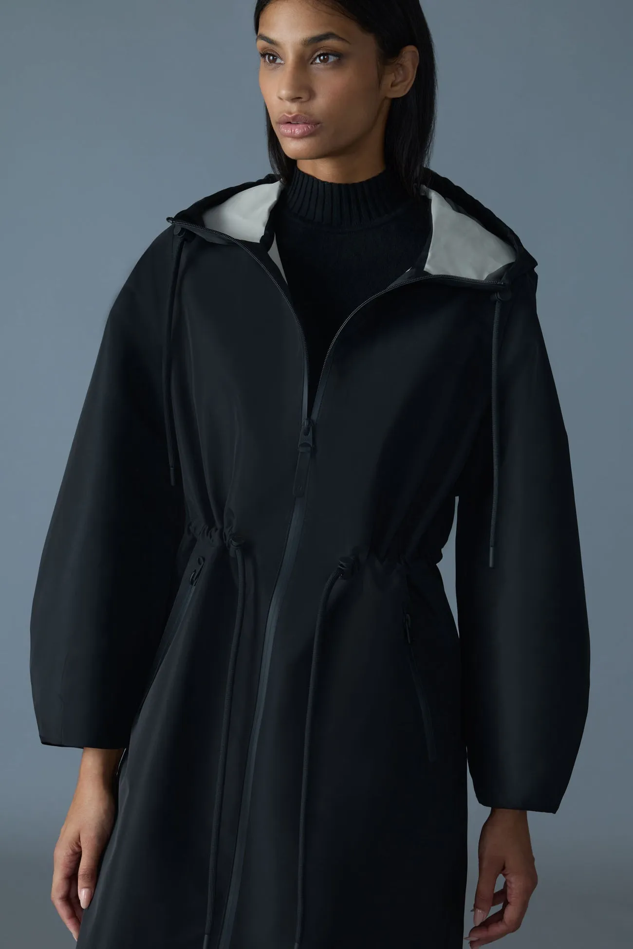 MEKELLE-Z Long Recycled Technical Rain Coat Black-Trench