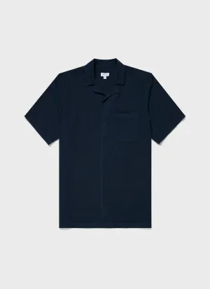 Men's Seersucker Camp Collar Shirt in Navy