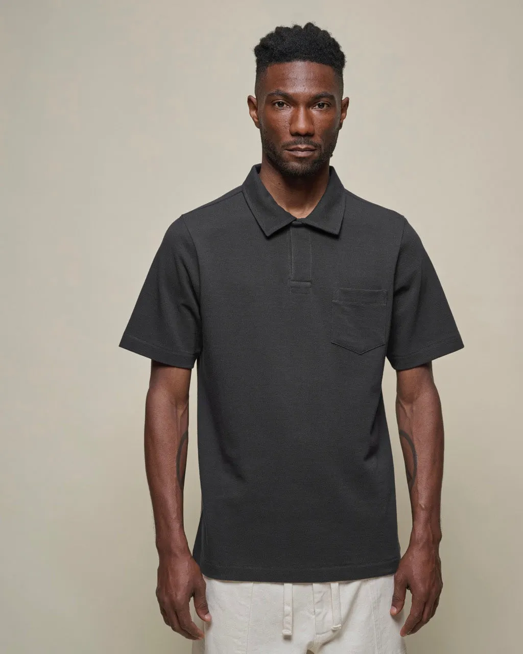 Merz b. Schwanen Good Originals 2PKPL 7.2oz Relaxed Pocket Pique Polo Shirt - Charcoal