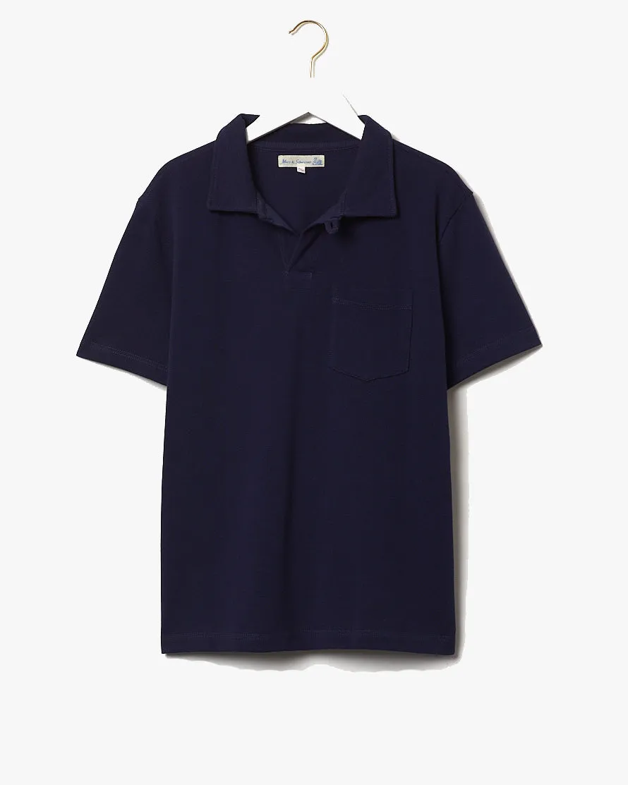 Merz b. Schwanen Good Originals 2PKPL 7.2oz Relaxed Pocket Pique Polo Shirt - Ink