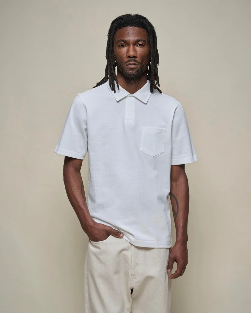 Merz b. Schwanen Good Originals 2PKPL 7.2oz Relaxed Pocket Pique Polo Shirt - White