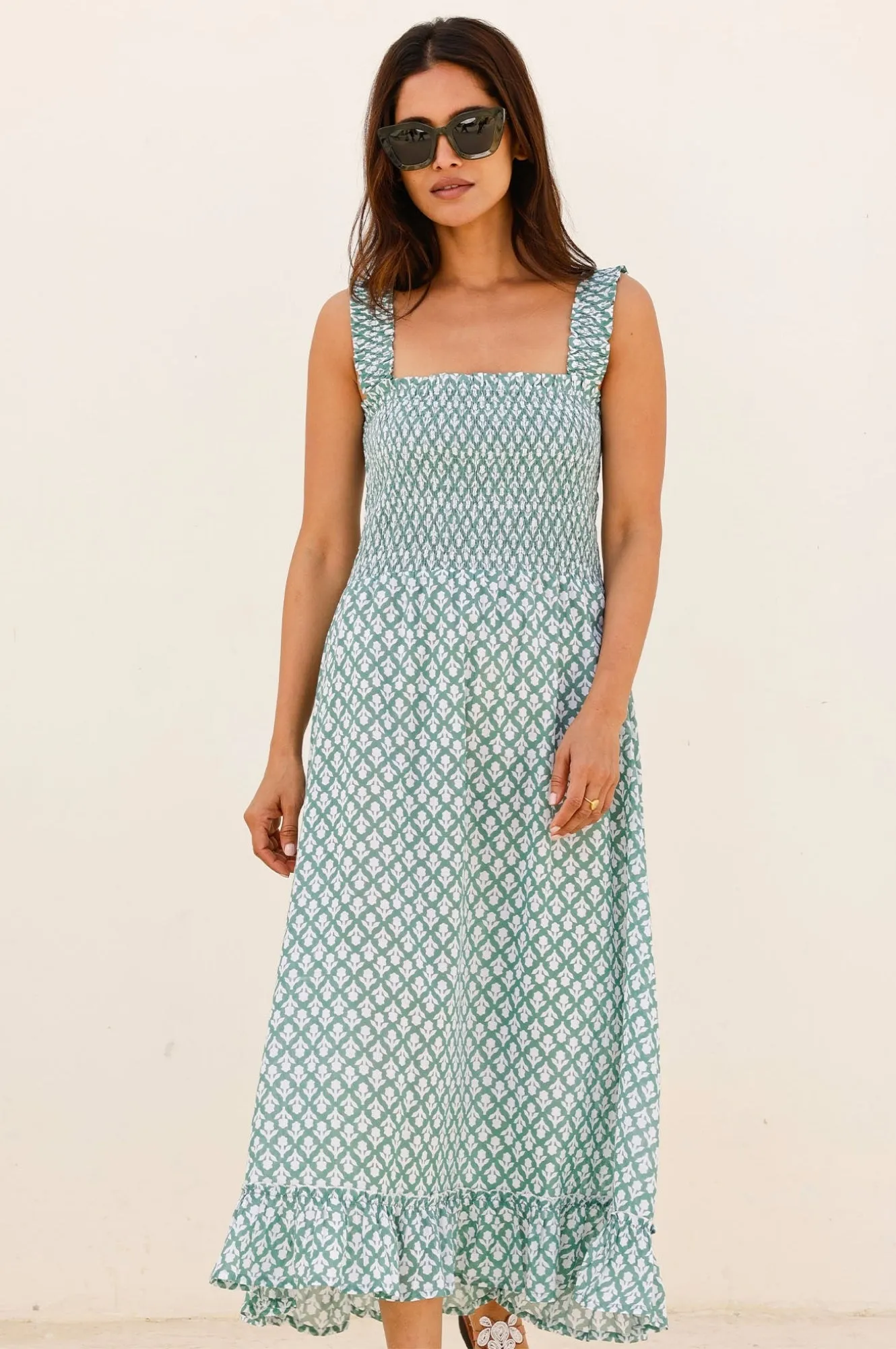 Rhianna Organic Cotton Dress Sage/White