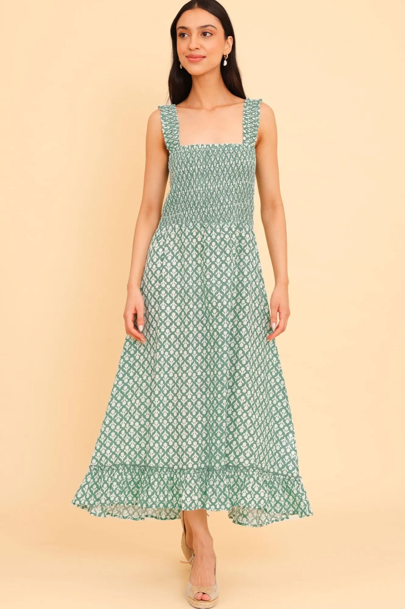 Rhianna Organic Cotton Dress Sage/White