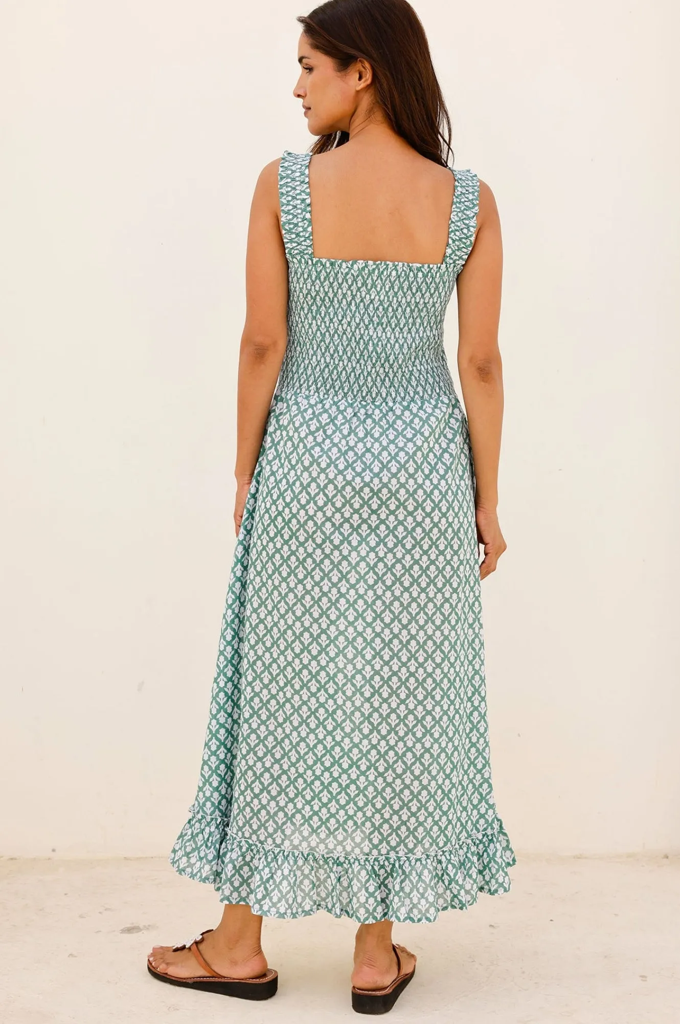 Rhianna Organic Cotton Dress Sage/White