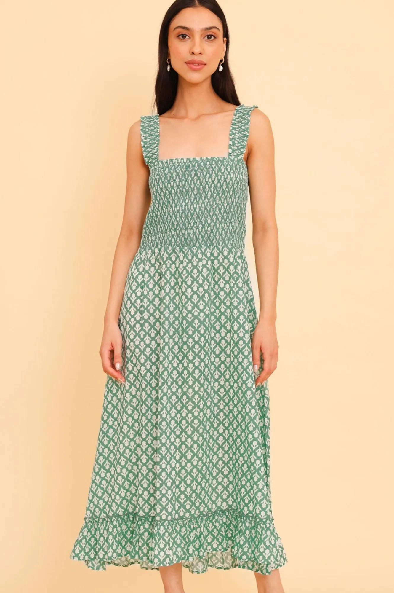 Rhianna Organic Cotton Dress Sage/White