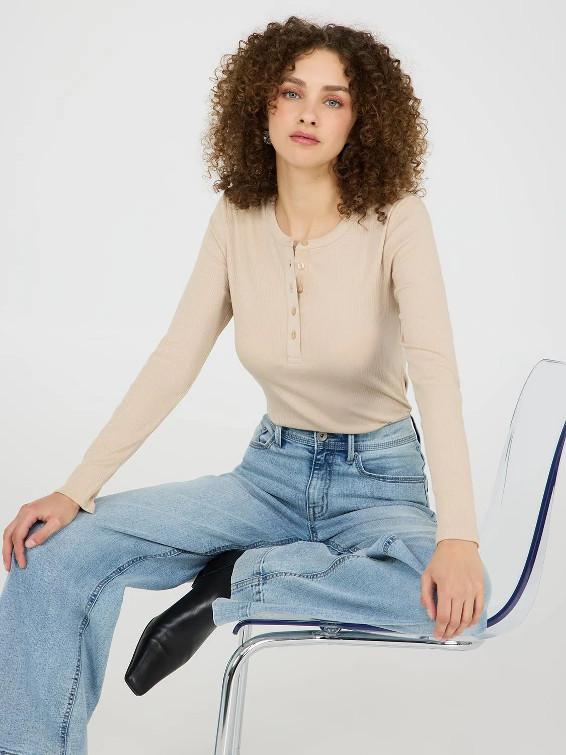 Ribbed Henley Top