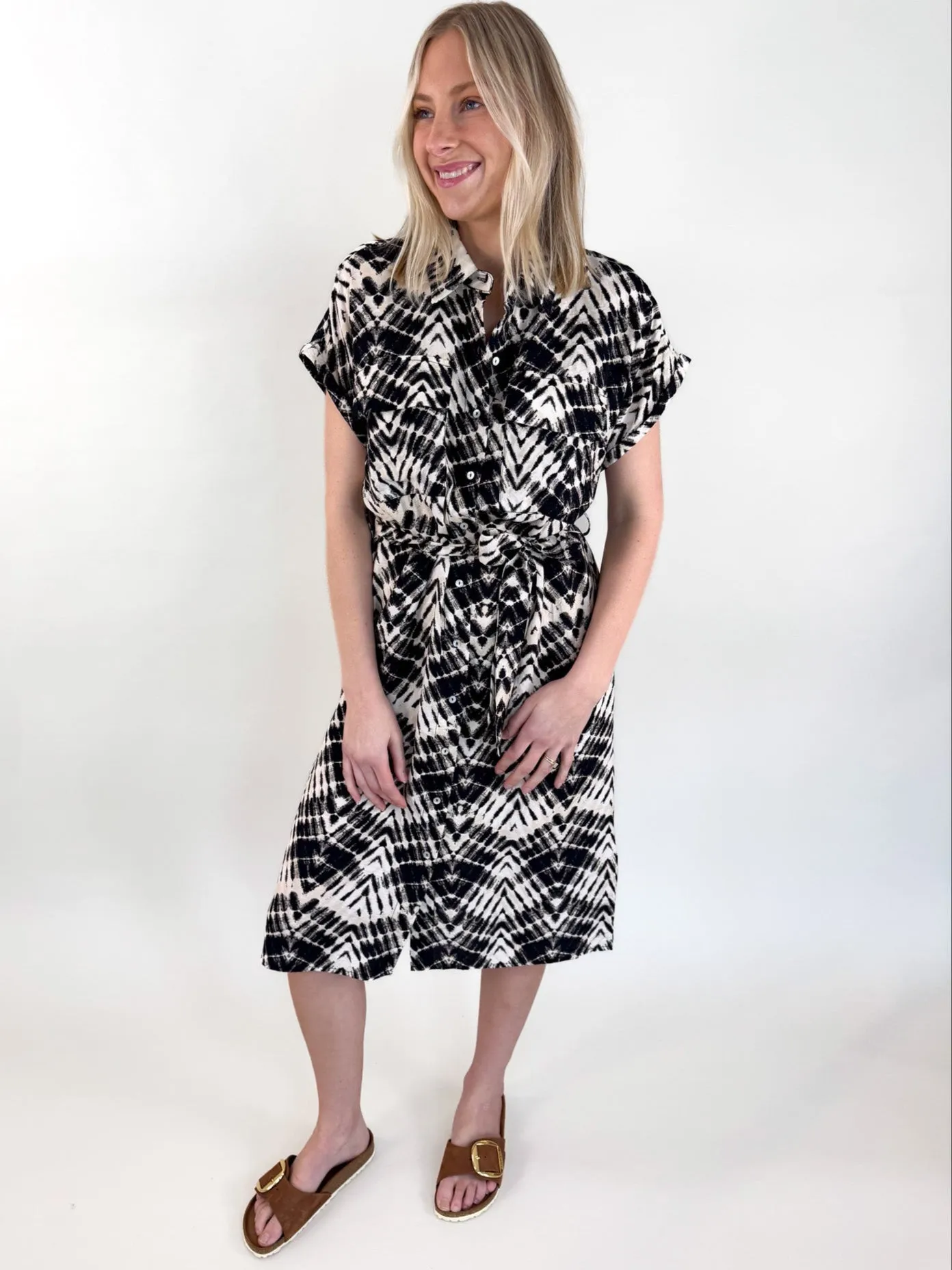 Rissa Button Front Midi Dress