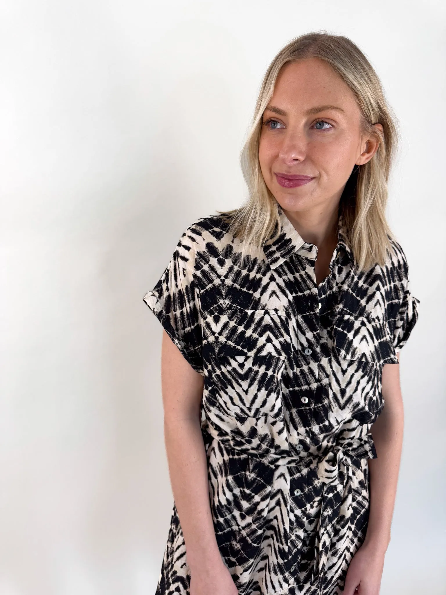 Rissa Button Front Midi Dress
