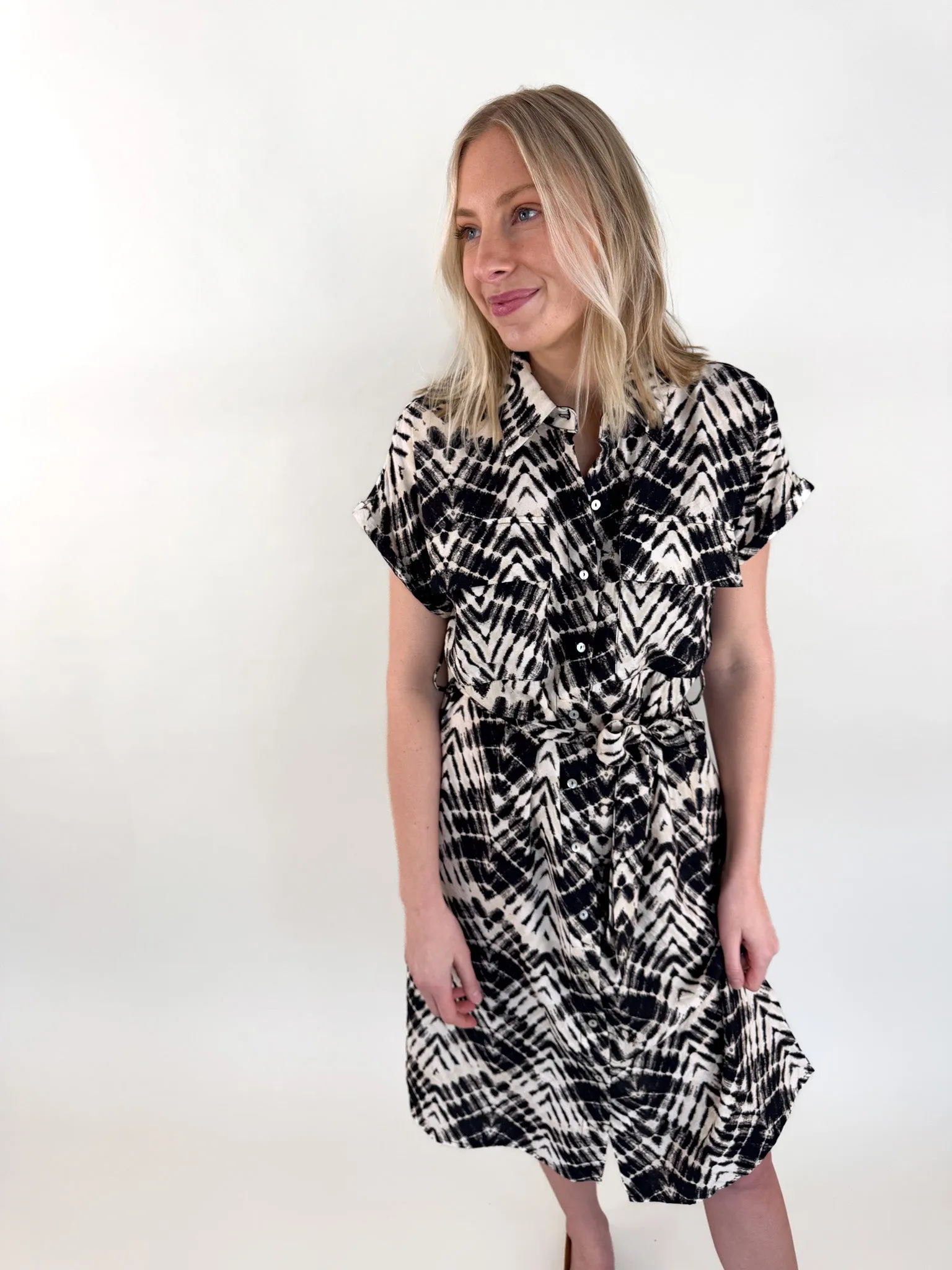 Rissa Button Front Midi Dress