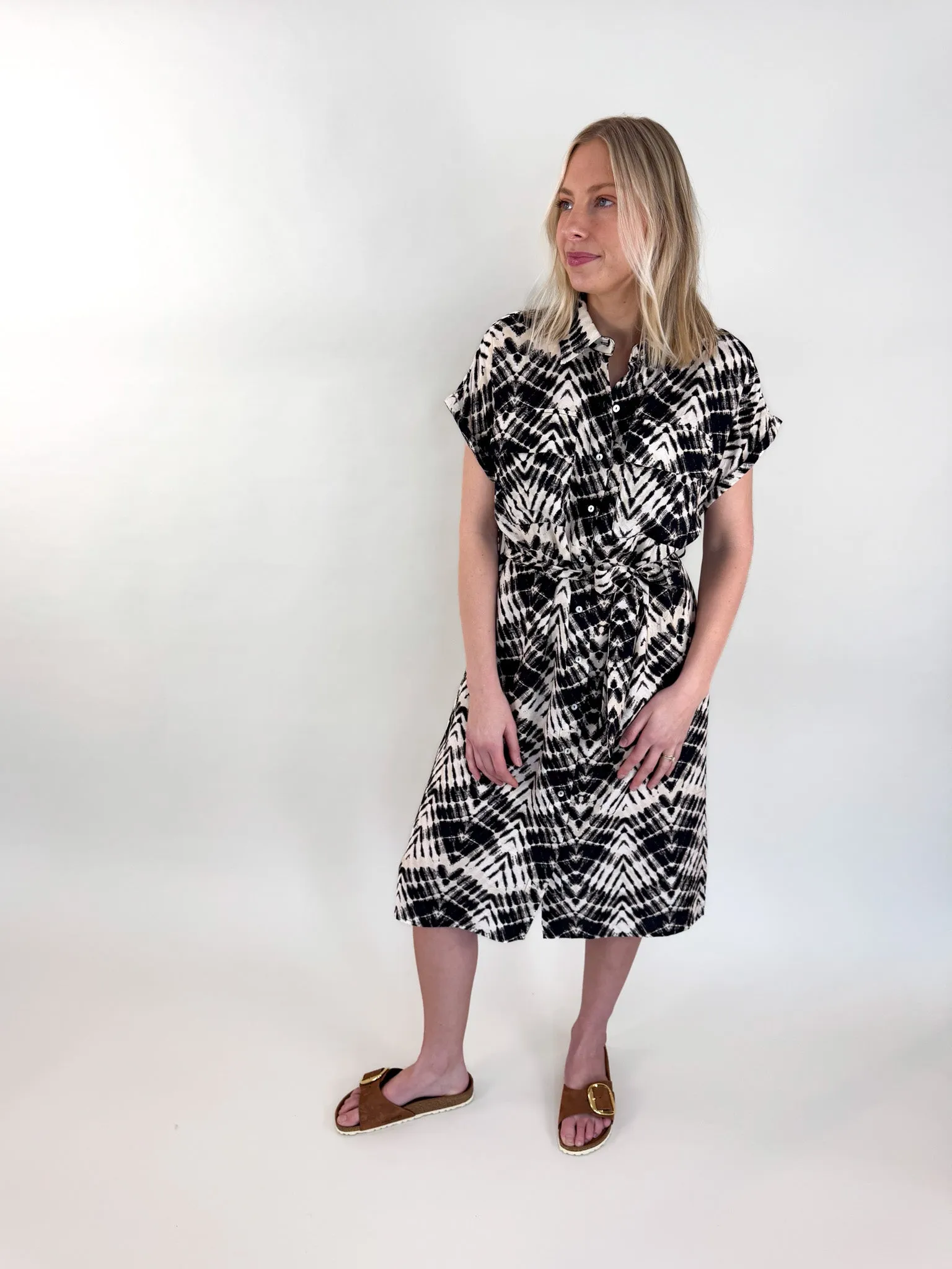 Rissa Button Front Midi Dress