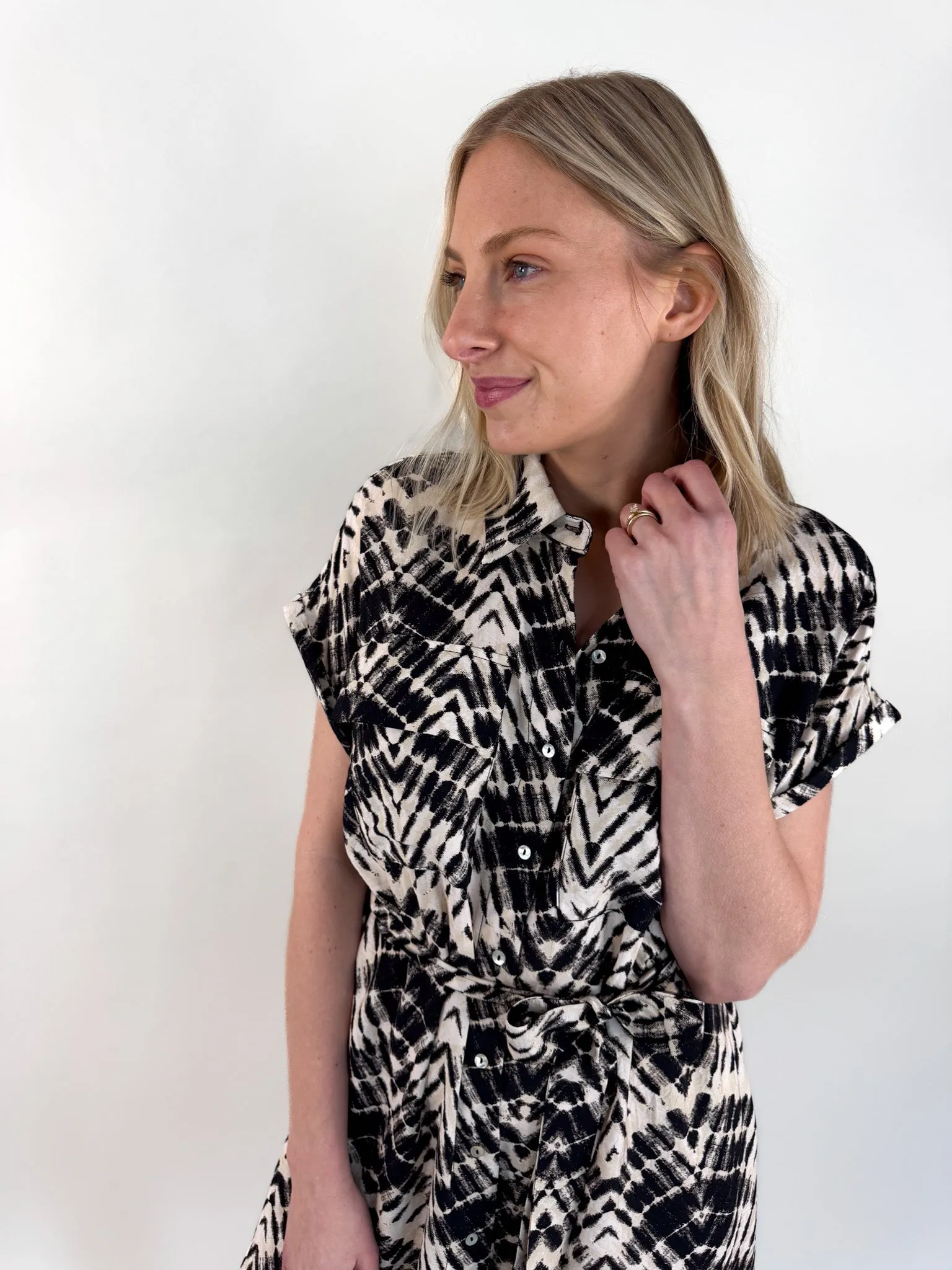Rissa Button Front Midi Dress