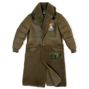 Shearling Long Bomber London Green/sacher Brown