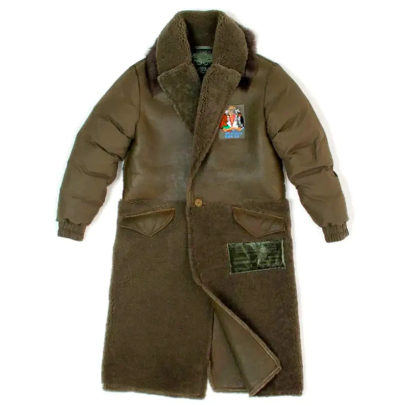 Shearling Long Bomber London Green/sacher Brown