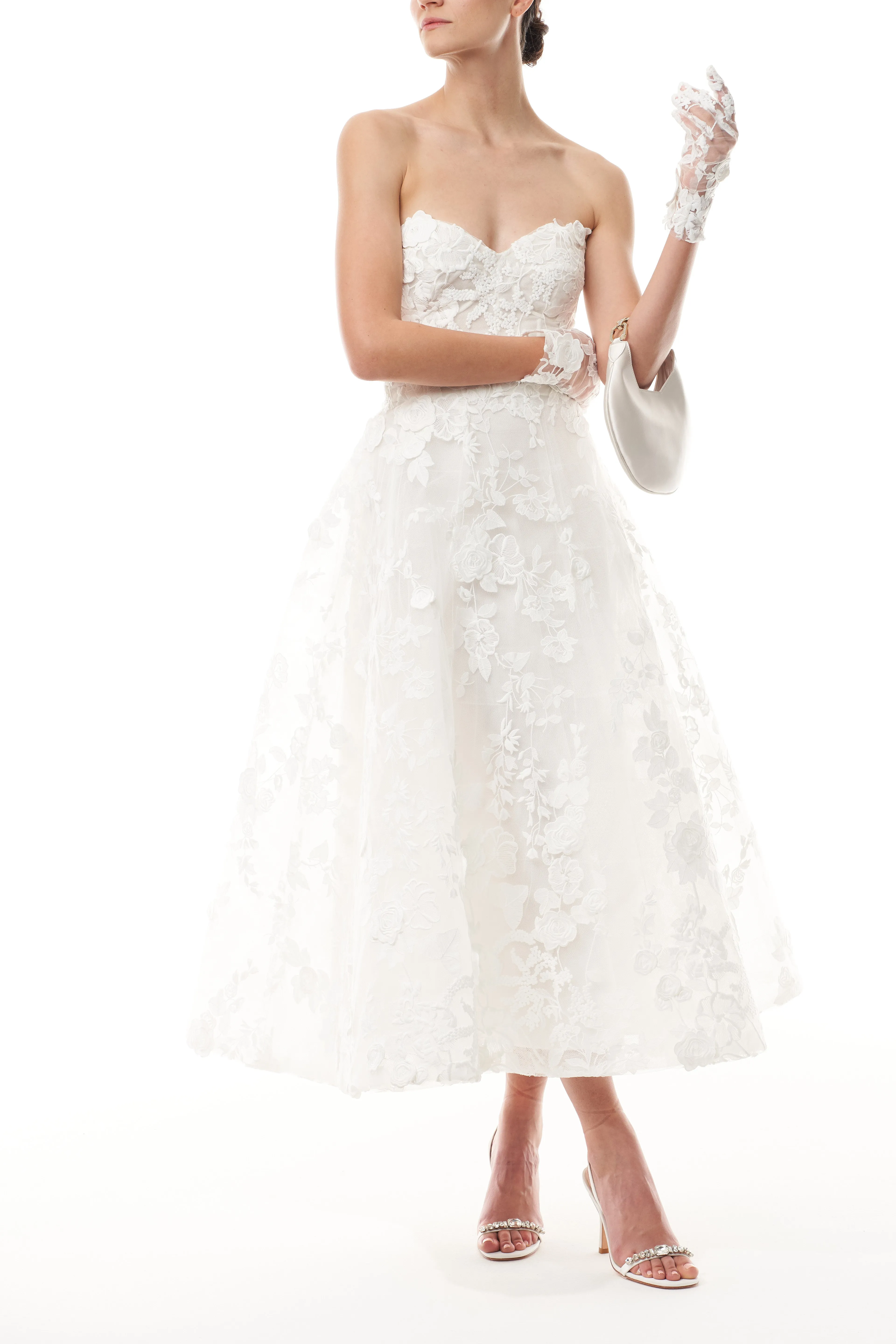 Strapless Lace Tea Length Dress
