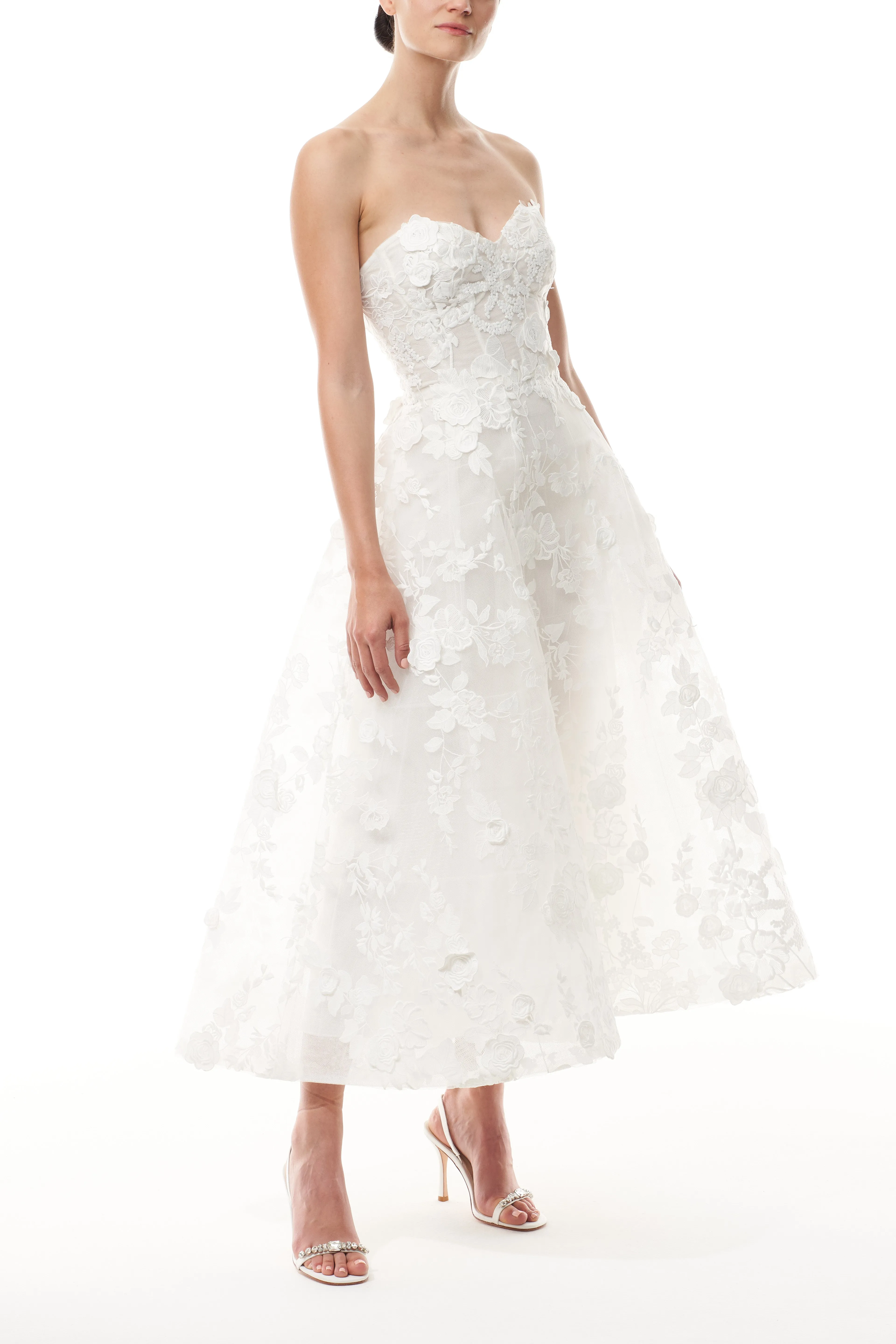 Strapless Lace Tea Length Dress