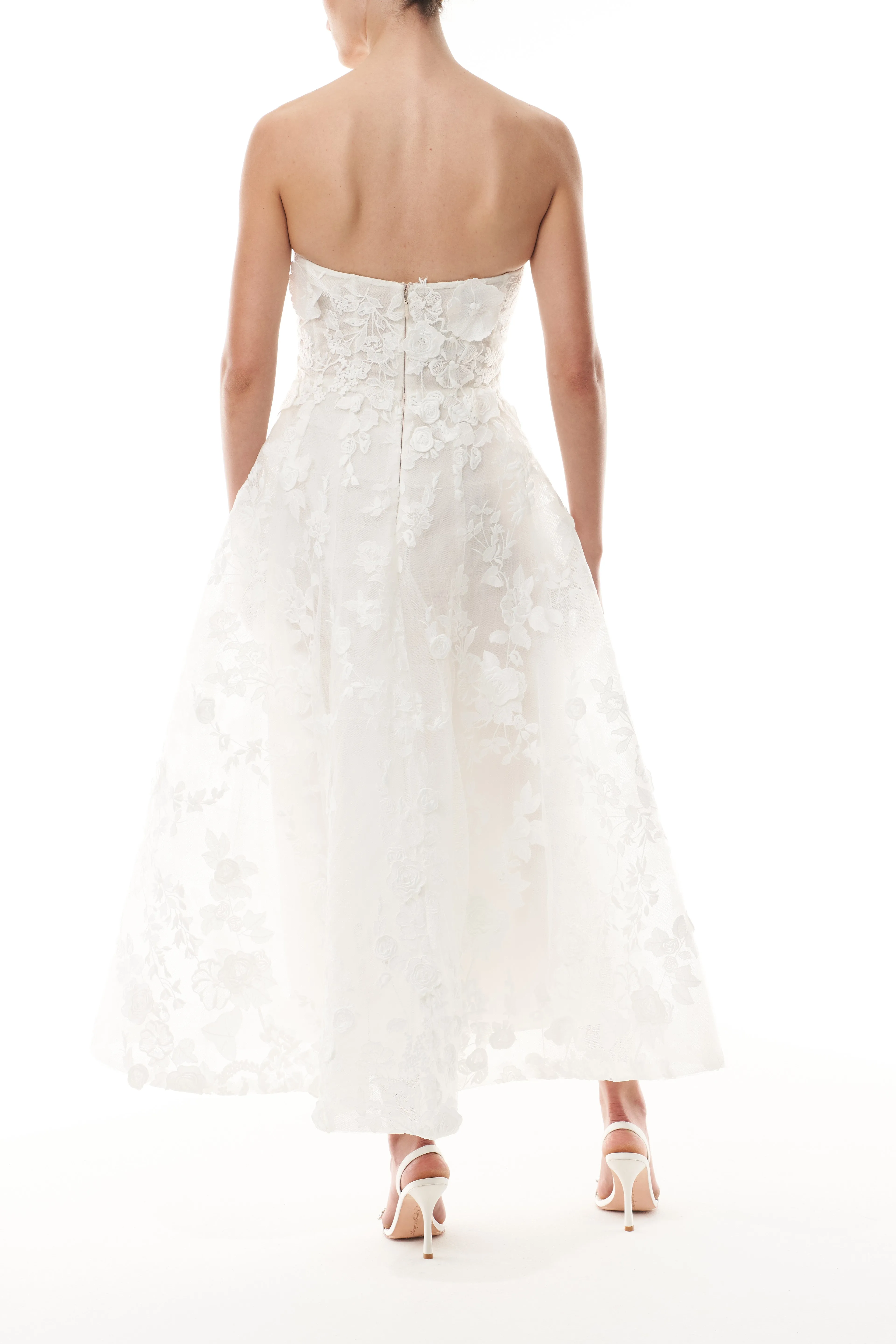 Strapless Lace Tea Length Dress