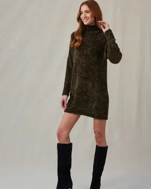 Turtle Neck Chenille Sweater Dress - Italian Herb