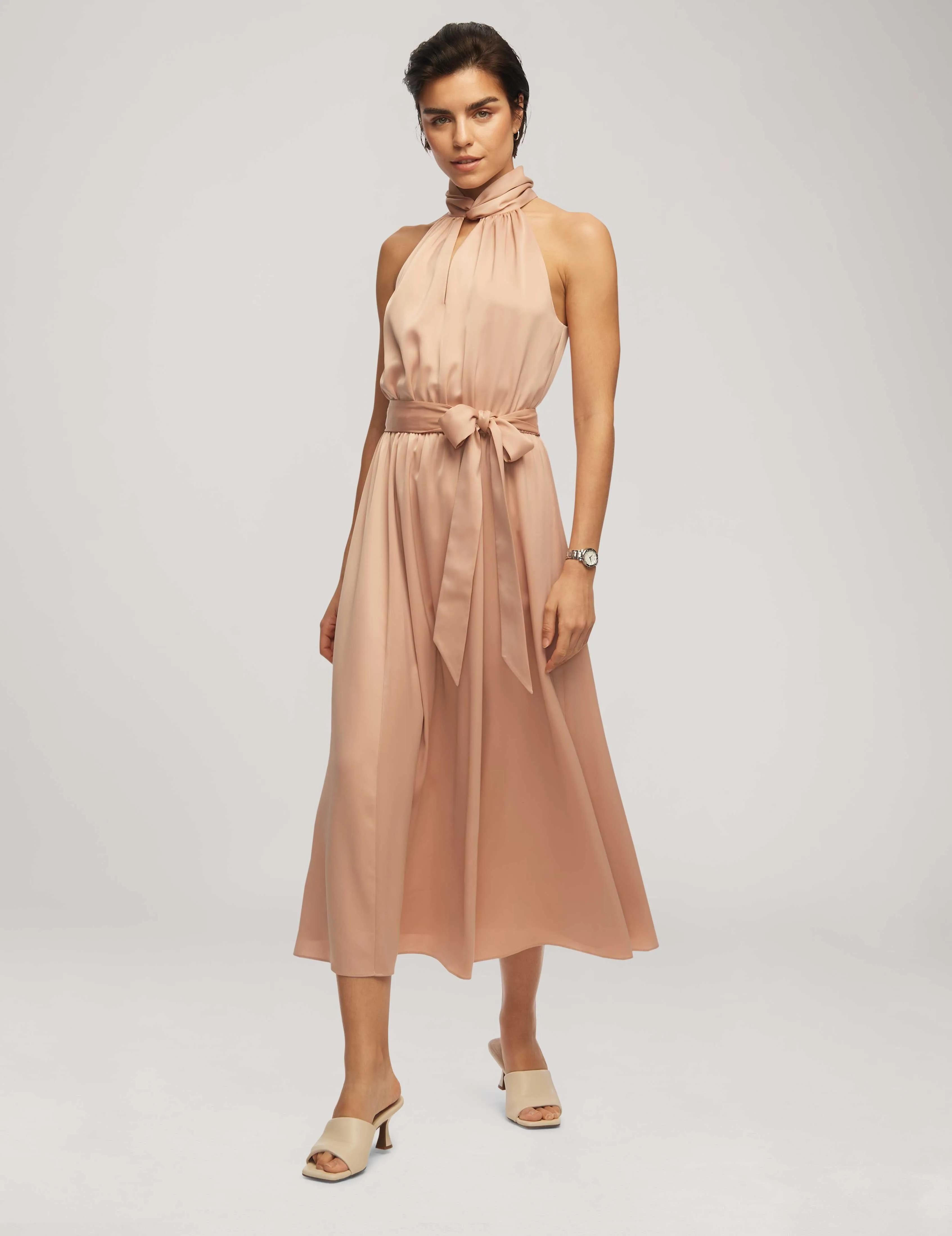 Twist Neck Halter Midi With Sash- Clearance