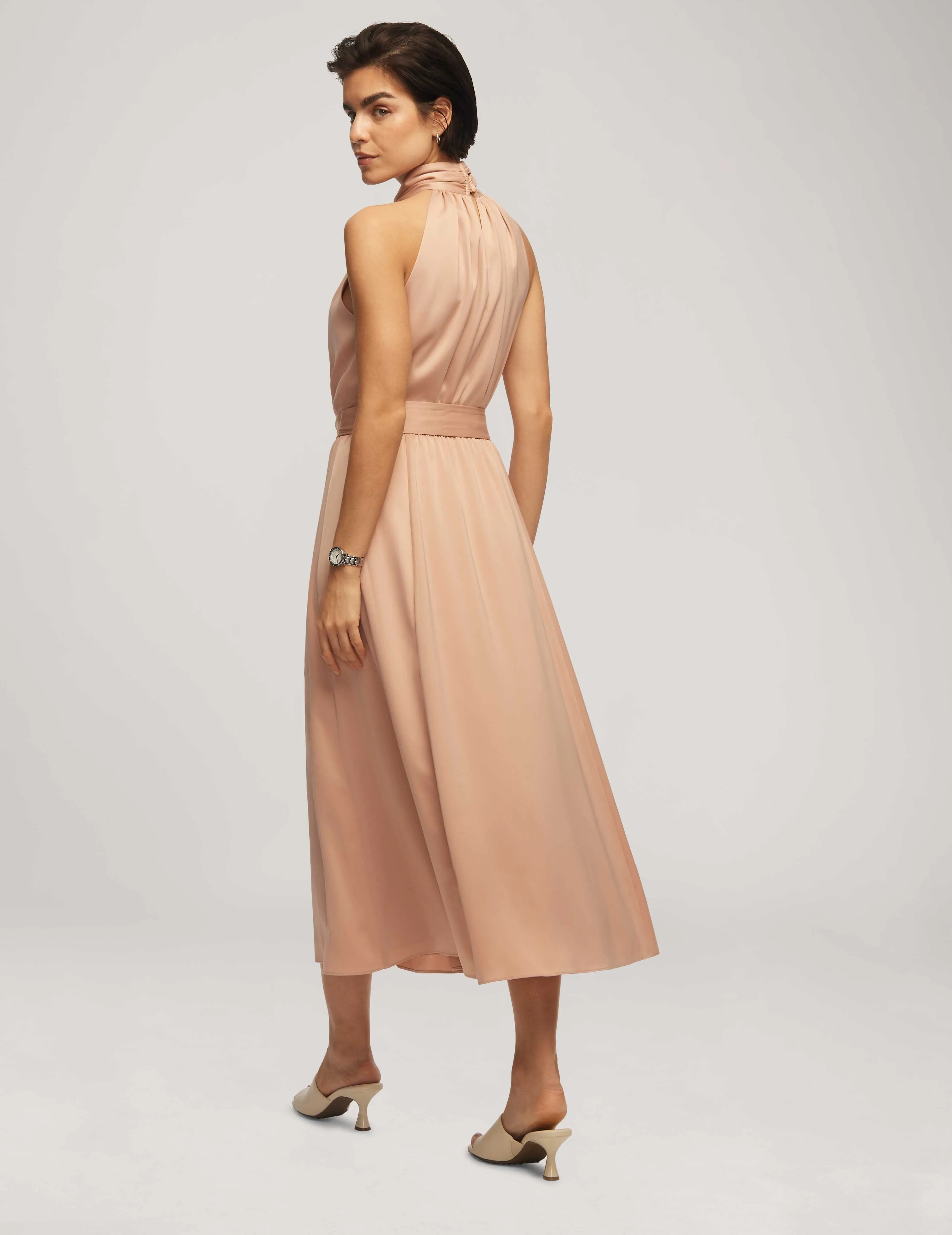 Twist Neck Halter Midi With Sash- Clearance