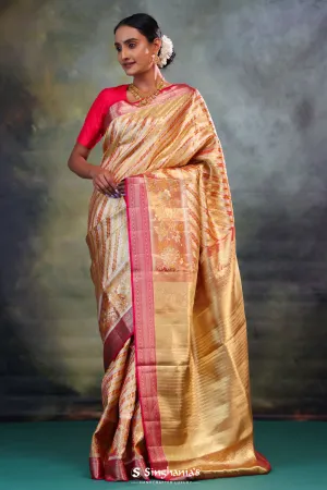 Vegas Gold Kanjivaram Silk Saree With Zigzag Weave