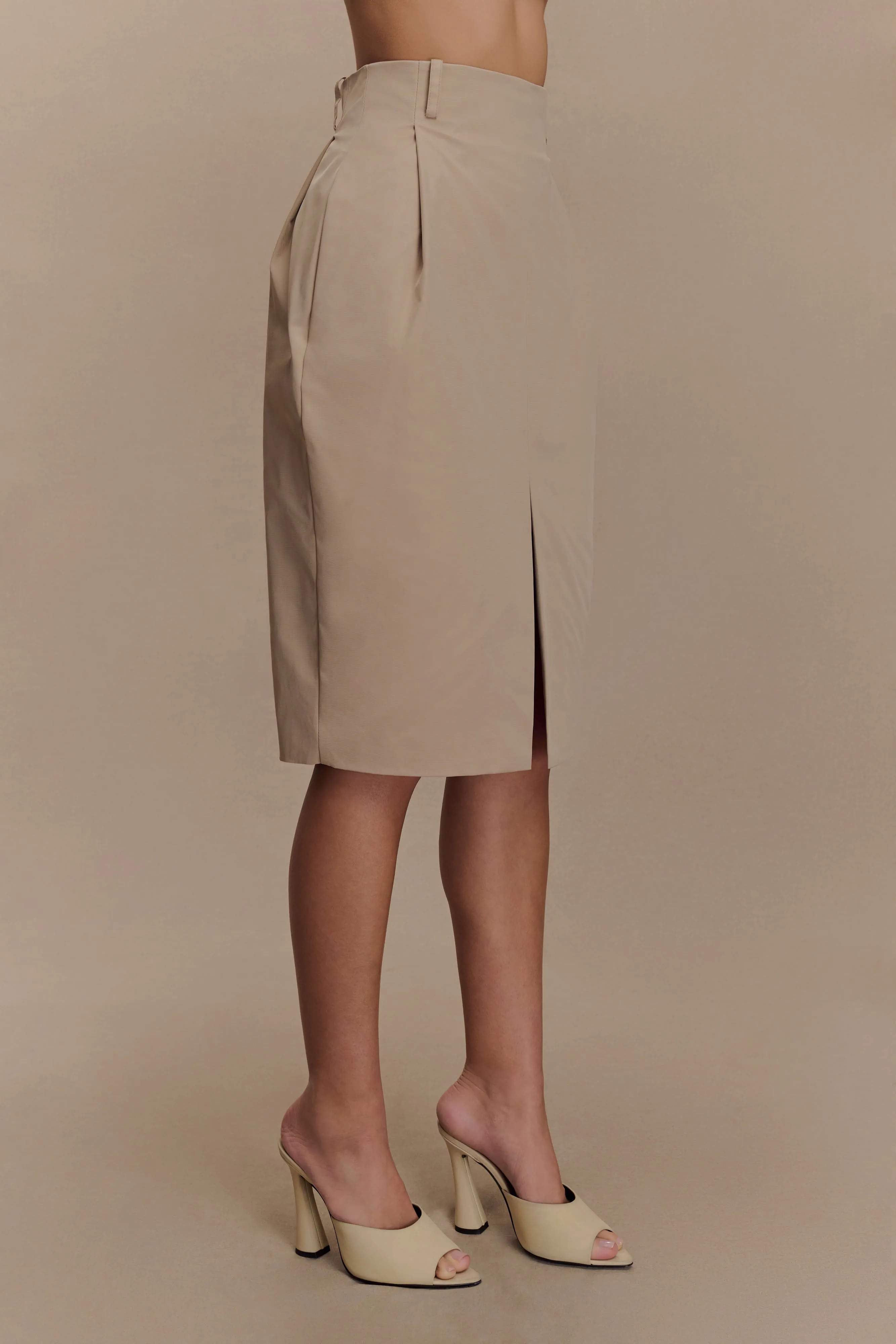 Vera Twill Split Front Midi Skirt - Camel