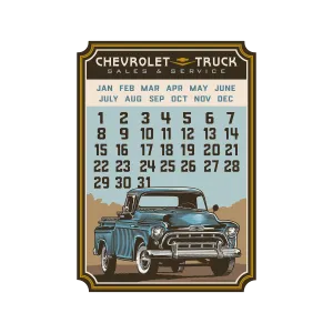 Vintage Chevrolet Truck Metal Calendar