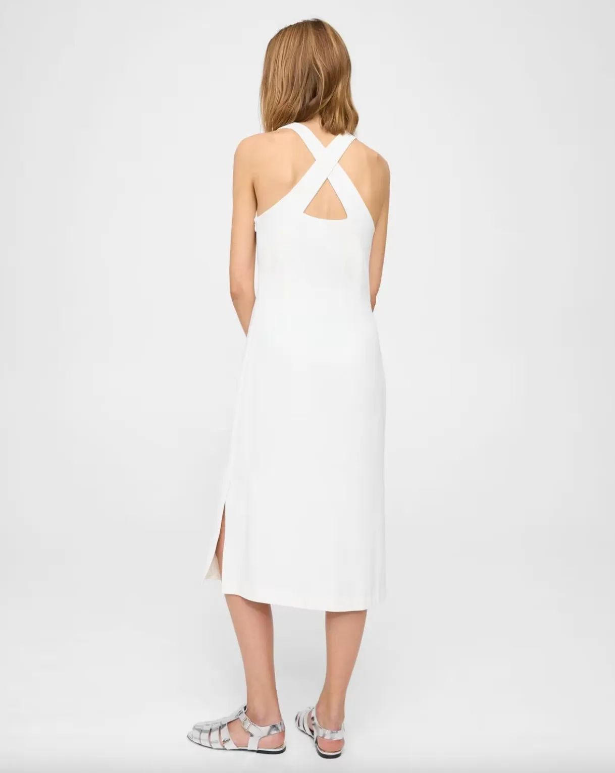 Viscose Cross-Back Sheath Dress - White