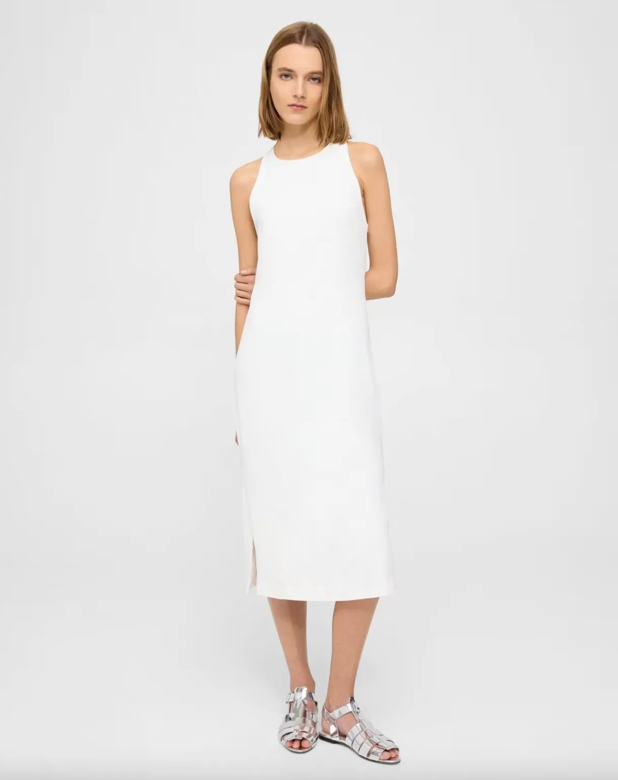 Viscose Cross-Back Sheath Dress - White